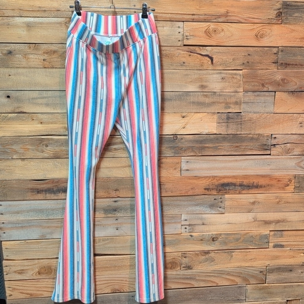 Country Striped Multicolor Flare Pants Cute Cheap